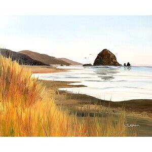 8x10 PNW Original Oil Painting Oregon Coast Haystack Rock Cannon Beach Signed